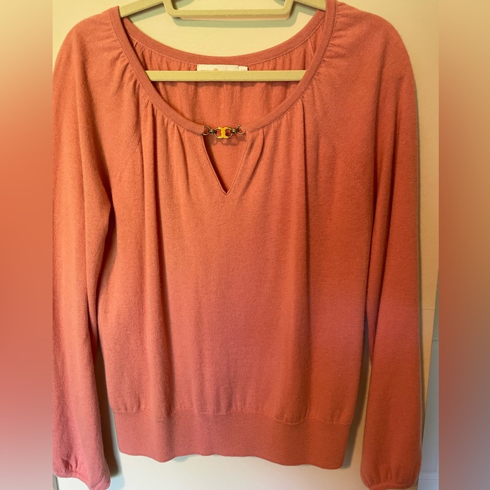 Tory Burch Sweater, Pink (salmon), size large, long sleeves